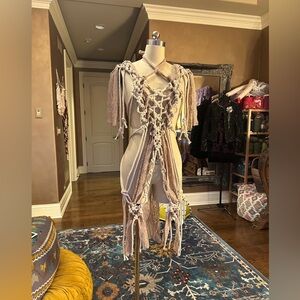 Original GoodVibeGoda Handmade Macramé Rope Beige and Cream Dress